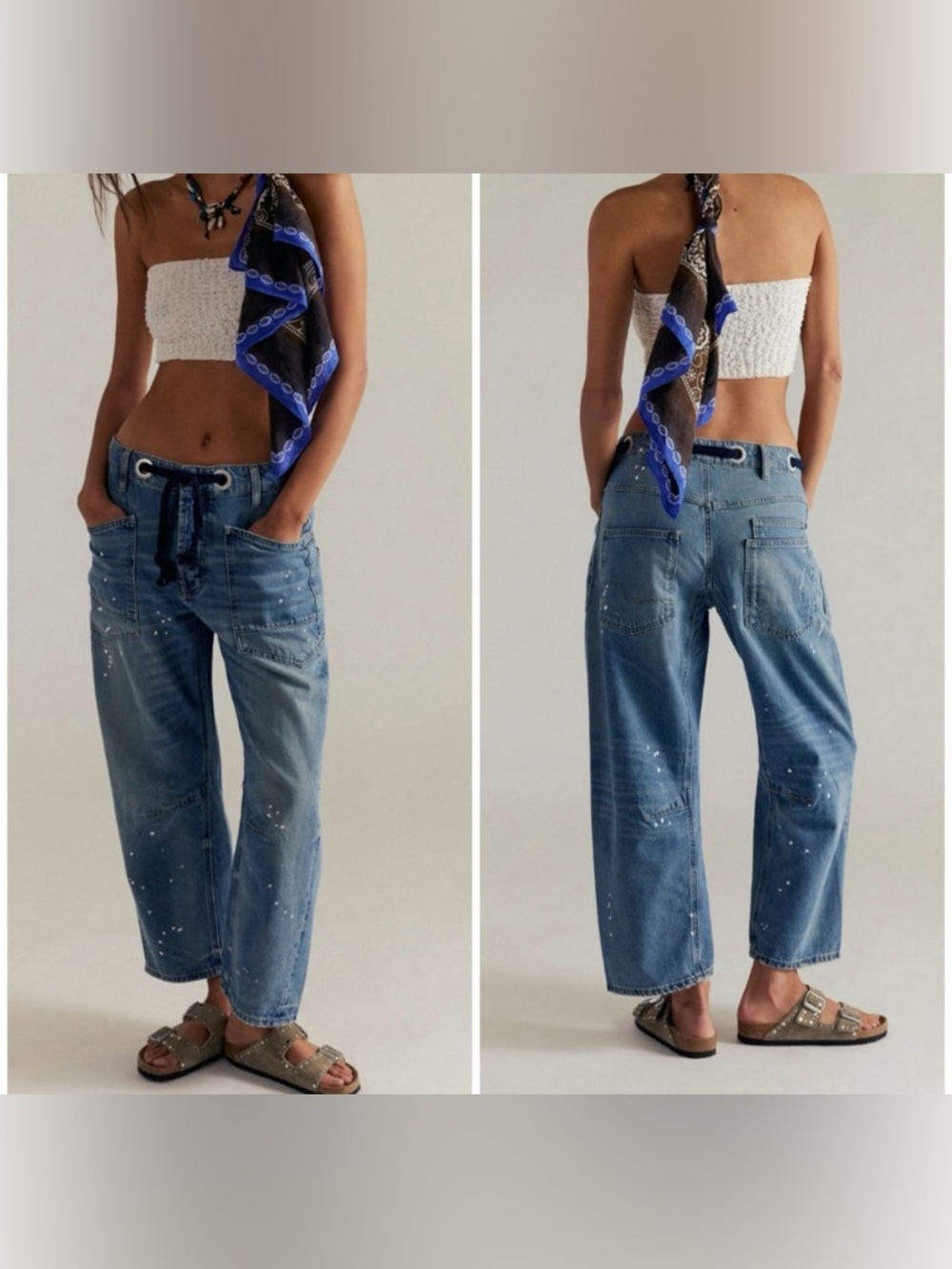 Free People Blue Paint-Splatter Wide Leg Jeans NWT